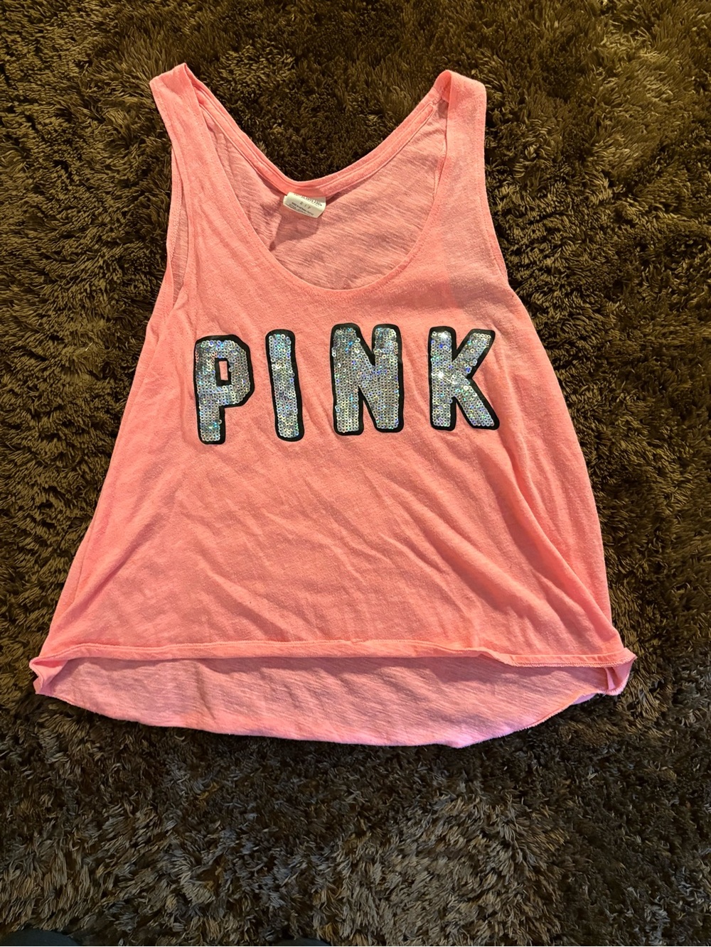 PINK Victoria's Secret Light Pink Sequin Logo Tank